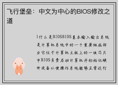 飞行堡垒:中文为中心的BIOS修改之道