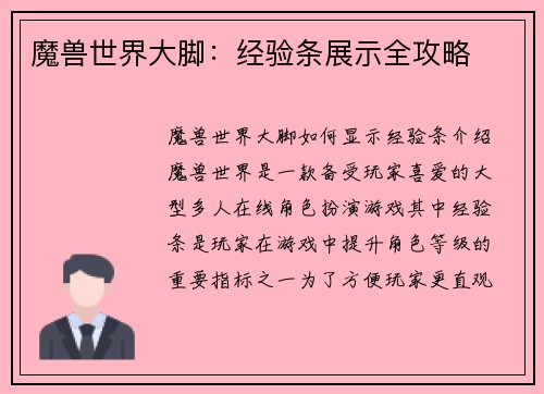 魔兽世界大脚：经验条展示全攻略